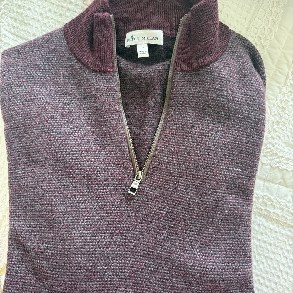 Peter Millar Purple Zip Up Sweater with Textured Knit